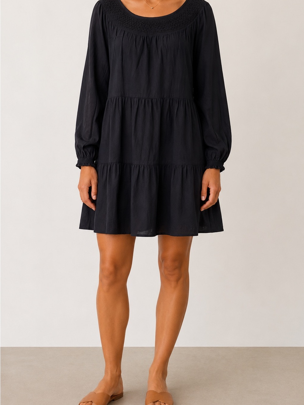 Old Navy Black Smocked Yoke Tiered Mini Dress